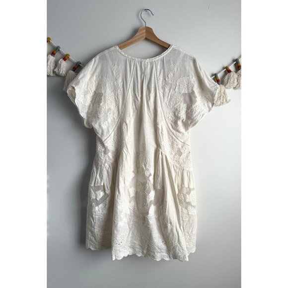Free People Daylight Crochet Embroidered Mini Babydoll Dress Ivory Coquette M - Picture 3 of 13